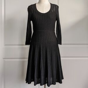 Bailey 44 Dress LBD Above Knee Open Knit Sweater 3/4 Sleeve Pleated Black M NWT